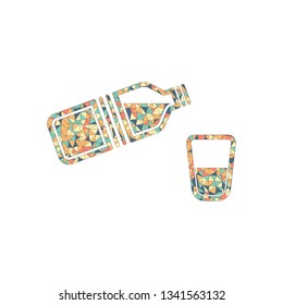 bottle of water and glass. simple single icon. Colored mosaic with polygons