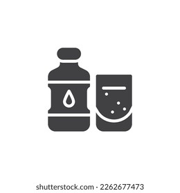 Bottle of water with glass vector icon. filled flat sign for mobile concept and web design. Bottle and glass glyph icon. Symbol, logo illustration. Vector graphics