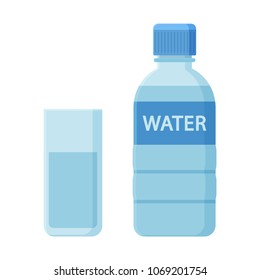 Bottle of water with glass. Vector illustration