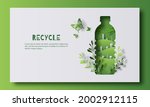 A bottle of water with a green city inside, the idea is to recycle old plastic bottles, think green, paper illustration, and 3d paper.