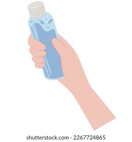Flasche Wasser in der Hand. Mehrwegbehältnis für Flüssigkeiten.Hand, die eine Flasche hält, Wasserflasche.Vektorgrafik.