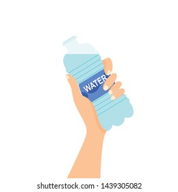 Bottle Of Water In Hand. Vector Illustration