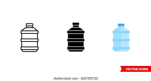 Bottle of water icon of 3 types: color, black and white, outline. Isolated vector sign symbol.