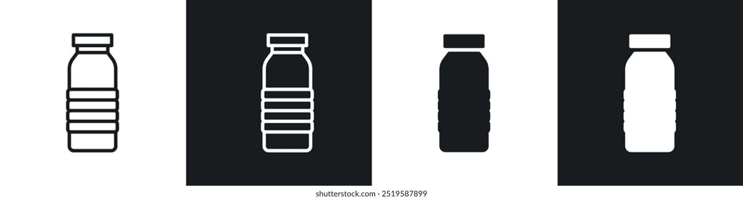 Bottle water icon collection in black and white filled and stroke line style.