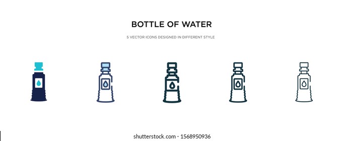 bottle of water icon in different style vector illustration. two colored and black bottle of water vector icons designed in filled, outline, line and stroke style can be used for web, mobile, ui
