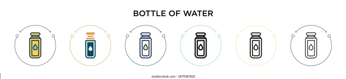 Bottle of water icon in filled, thin line, outline and stroke style. Vector illustration of two colored and black bottle of water vector icons designs can be used for mobile, ui, web
