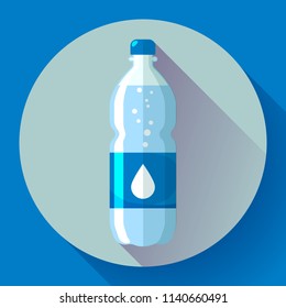 Bottle of water icon in flat style on blue background Vector illustration