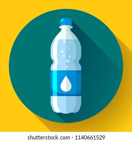 Bottle of water icon in flat style on blue background Vector illustration