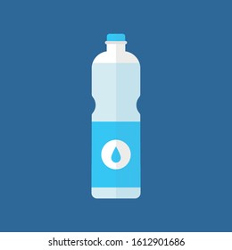 Bottle Of Water Icon In Flat Style Isolated On Blue Background.