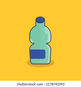 Bottle of water icon in flat style isolated on yellow background, vector illustration concept