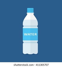 Значок бутылки воды в плоском стиле, изолированный на синем фоне. Векторная иллюстрация
