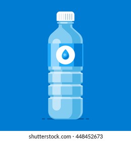 Bottle of water icon in flat style isolated on blue background. Simple vector illustration