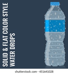 Bottle of water icon in flat style with transparency effect material. Surface with realistic water drops and condensation effect. Vector illustration