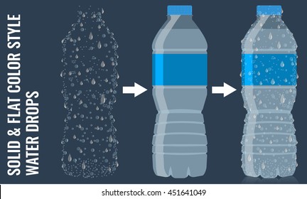 Bottle of water icon in flat style with transparency effect material. Surface with realistic water drops and condensation effect. Vector illustration