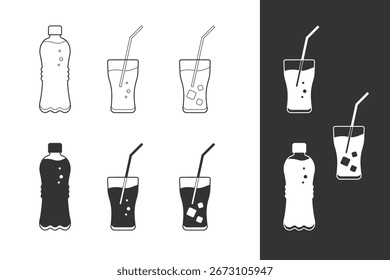 Bottle of water icons set