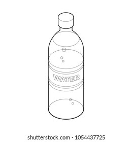 Bottle of water isometric style icon coloring book, food concept illustration, vector eps10