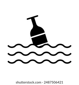 Bottle in water line icon. Pollution, ocean, marine debris, plastic waste, environmental issue, trash, litter, water contamination, floating, discarded, sea pollution, waste management