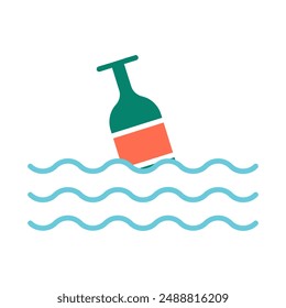 Bottle in water line icon. Pollution, ocean, marine debris, plastic waste, environmental issue, trash, litter, water contamination, floating, discarded, sea pollution, waste management