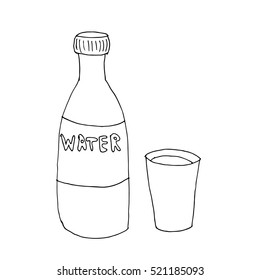 Bottle of water on a black background. Bottle sealed with water.Bottle with cartoon water.Bottle with water logo.Bottle with water icon.Water bottle vector.Bottle with water print, texture, wallpaper.