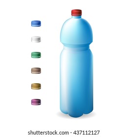bottle of water on white background with different caps