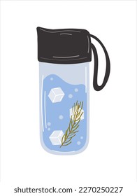 Bottle of water. Plastic free, zero waste concept. Drink more water. Hand drawn trendy vector illustration. 