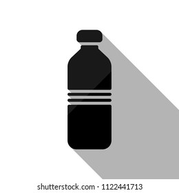 bottle of water, simple icon. Black object with long shadow on white background