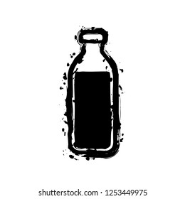 bottle of water, simple icon. Black ink with splashes on white background