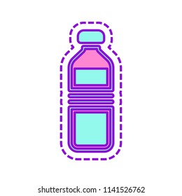 bottle of water, simple icon. Colored sketch with dotted border on white background