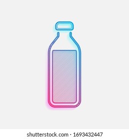 bottle of water, simple icon. Colored logo with diagonal lines and blue-red gradient. Neon graphic, light effect