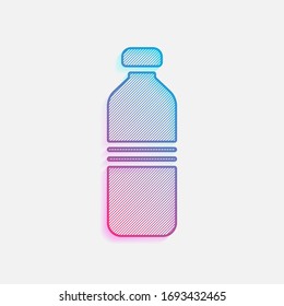 bottle water  simple icon  Colored logo and diagonal lines   blue  red gradient  Neon graphic  light effect