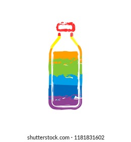 bottle of water, simple icon. Drawing sign with LGBT style, seven colors of rainbow (red, orange, yellow, green, blue, indigo, violet