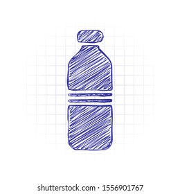 bottle of water, simple icon. Hand drawn sketched picture with scribble fill. Blue ink. Doodle on white background