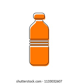 bottle of water, simple icon. Isolated icon consisting of black thin contour and orange moved filling on different layers. White background