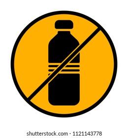 bottle of water, simple icon. not allowed, black object in warning sign with orange background color