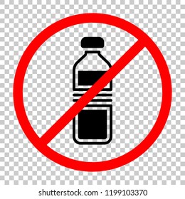 bottle of water, simple icon. Not allowed, black object in red warning sign with transparent background