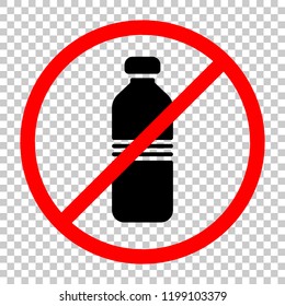 bottle of water, simple icon. Not allowed, black object in red warning sign with transparent background