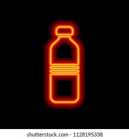 bottle of water, simple icon. Orange neon style on black background. Light icon
