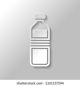 bottle of water, simple icon. Paper style with shadow on gray background