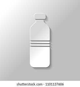 bottle of water, simple icon. Paper style with shadow on gray background