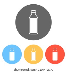 bottle of water, simple icon. Set of white icons on colored circles