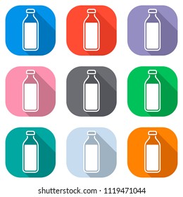 bottle of water, simple icon. Set of white icons on colored squares for applications. Seamless and pattern for poster