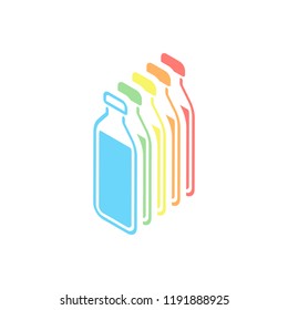bottle of water, simple icon. Stack of colorful isometric icons on white background
