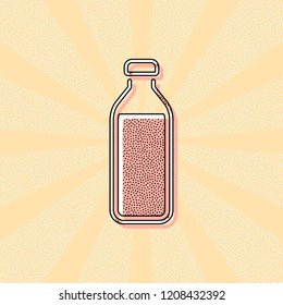 bottle of water, simple icon. Vintage retro typography with offset printing effect. Dots poster with comics pop art background