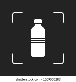 bottle of water, simple icon. White object in camera autofocus on dark background