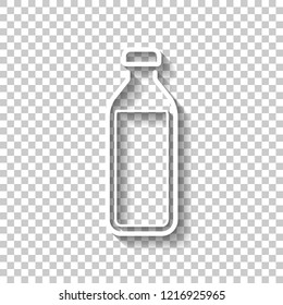 bottle of water, simple icon. White outline sign with shadow on transparent background