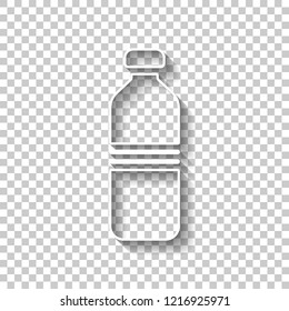bottle of water, simple icon. White outline sign with shadow on transparent background