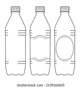 Botella de boceto de agua. Dibujo de línea simple. Residuos de plástico, refrescos o agua potable, botella para líquidos. Vector