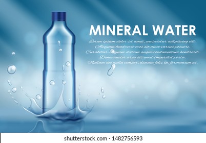 Bottle of water splash on a blue background. Vector illustration