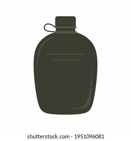 Bottle of water sport. Army water canteen icon illustration in flat design style. Tourists gear. Vector reusable bottle isolated on white background. Water container, flask symbol