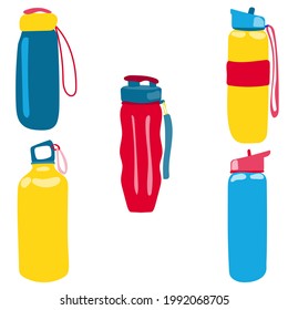 
bottle for water and sport. reusable bottles. reuse of plastic. plastic dishes. stock vector illustration isolated on white background.